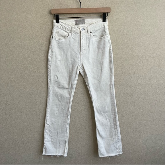 Everlane The Kick Crop Jean High Rise Raw Hem Bone White 24 Regular - Picture 6 of 13